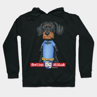 Awesome Doxie Dog on Black Dachshund Super Hero tee Hoodie